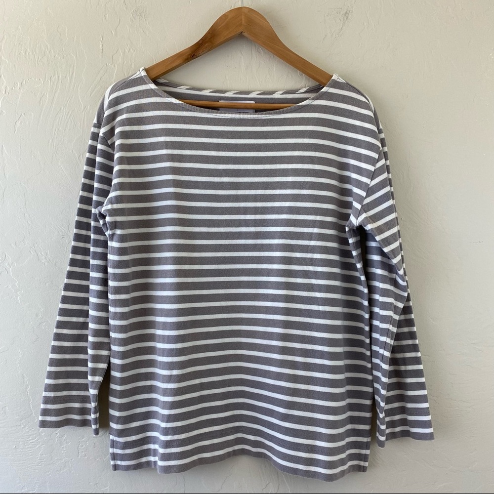 Everlane Size L Mauve Grey Ivory Striped Scoop Neck Cotton Pullover Sweatshirt